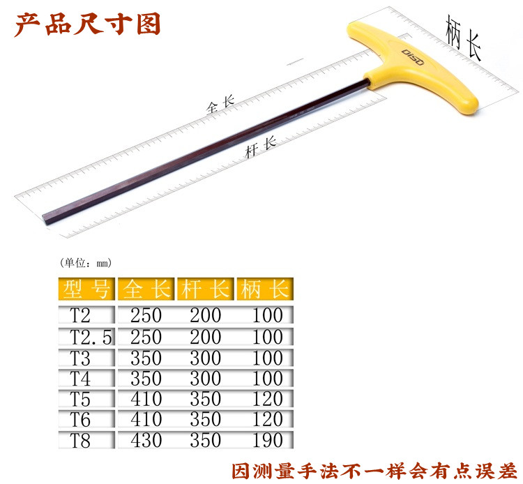 T型内六角扳手套装 进口材质1.52346810mm平头单个加长特长内六方 - 图3