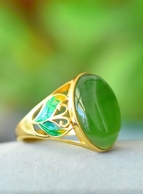 天然和田玉碧玉戒指女款镶嵌时尚大气指环送妈妈礼物