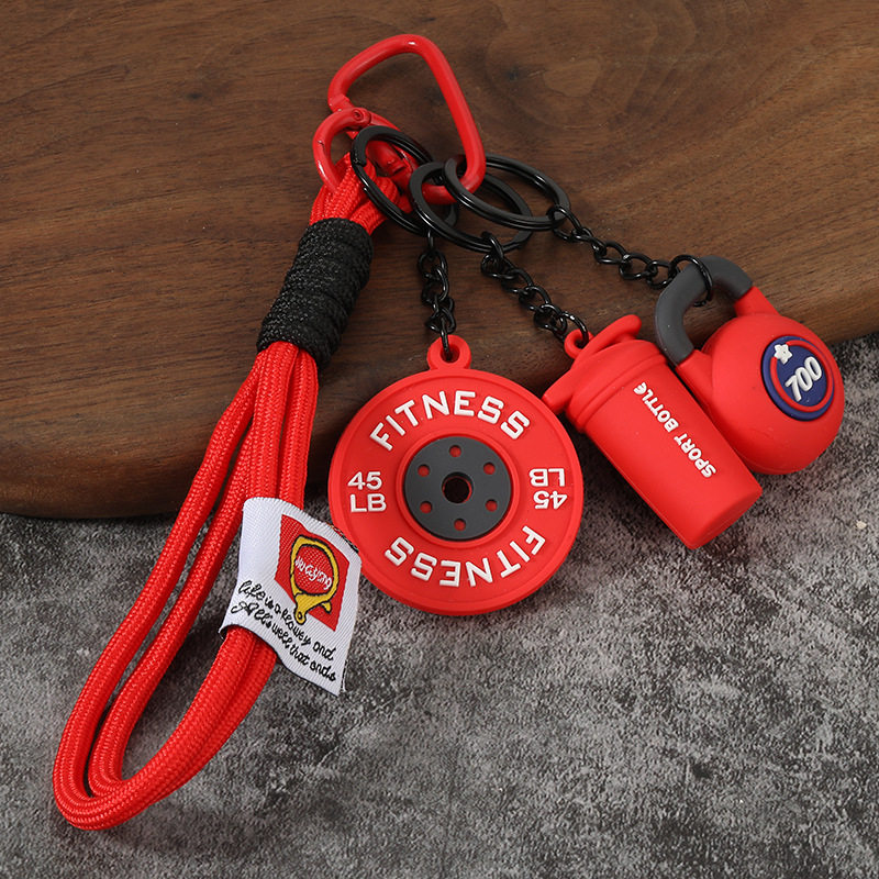 Creative sports and fitness equipment keychain zinc alloy dumbbell barbell school bag pendant gym peripheral small gifts
