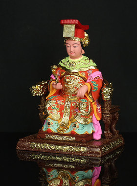 2025木雕妈祖贴真金箔彩绘神像摆件天妃天后天上圣母娘妈雕像凤冠