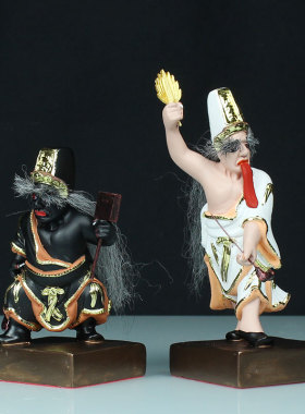 2025年新款七爷八爷神像谢范将军大二爷伯黑白无常阴阳神树脂摆件