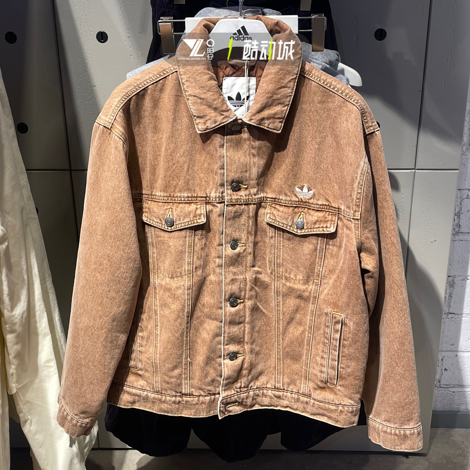 adidas三叶草男女保暖防风复古街头风牛仔棉衣外套KC2624 KB5447 - 图0