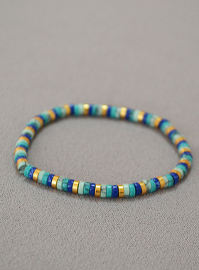 6mm小众复古文艺波西米亚风绿松石隔片串珠简约气质弹力手链手串