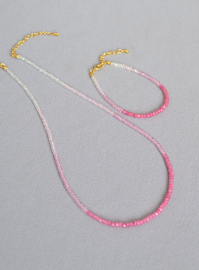 法式小众设计优雅闪耀切面渐变彩色宝石串珠甜美可爱气质项链手链