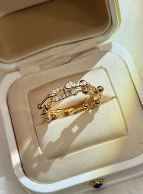 设计师925银环环相扣马蹄扣戒