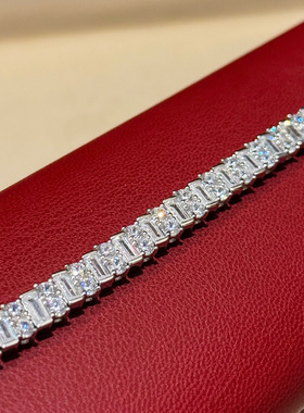 S925纯银轻奢高级感梯方钻双钻排钻手链5A级钻石闪钻质感百搭手