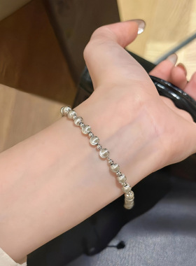 鑫葆康珠宝S925纯银镭射拉丝猫眼串珠手链女小众高级简约轻奢设计