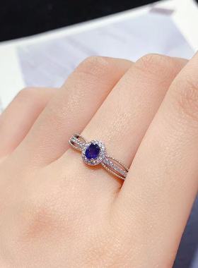 鑫葆康轻奢S925纯银镶蓝宝石戒指简约时尚精致百搭通勤宝石首饰女