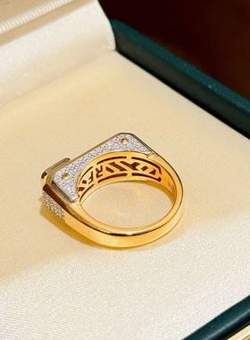 鑫葆康S925纯银精工高级感轻奢双色拼色方形戒指双拼梯方钻指环