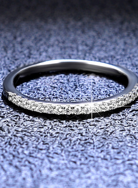 莫桑石戒指一字型单排戒女戒群镶王冠单身尾戒925纯银