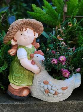 花园庭院装饰品卡通娃娃摆件幼儿园造景布置户外人物小孩动物花盆