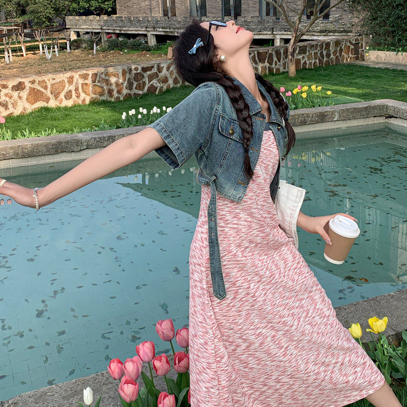 档口优质精品疯狂促销甩卖现货2024夏装新款女装牛仔连衣裙两件套