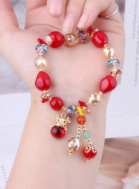 新年红色珠子手链韩国