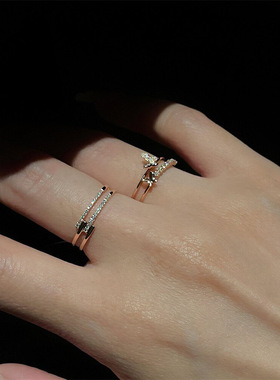 新款锆石蝴蝶双层开口戒指时尚复古气质食指戒轻奢百搭高级感手饰