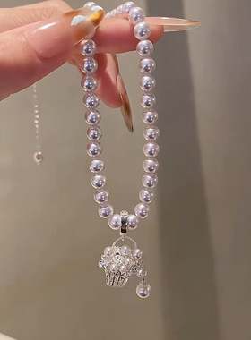 新款珍珠串珠花篮吊坠项链轻奢高级感简约锁骨链小众时尚气质饰品