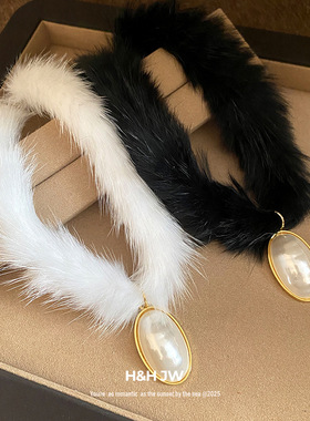 韩国新款珍珠椭圆形吊坠项链秋冬圣诞节choker颈链轻奢高级感项饰