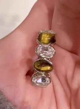 新款锆石椭圆形开口戒指美拉德复古宫廷风食指戒轻奢高级感手饰女