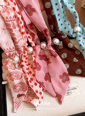 2026新款爆款复古波点串珠丝巾项链长条飘带丝巾毛衣链简约配饰女