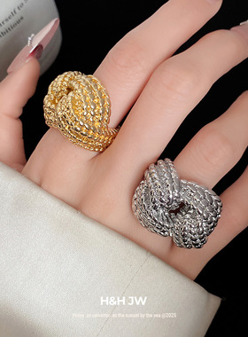 2026新款爆款交叉纹路开口戒指复古简约时尚食指戒轻奢高级感手饰