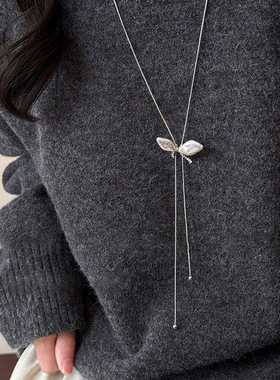 韩国新款镶钻蝴蝶吊坠项链时尚简约百搭锁骨链小众高级感个性饰品