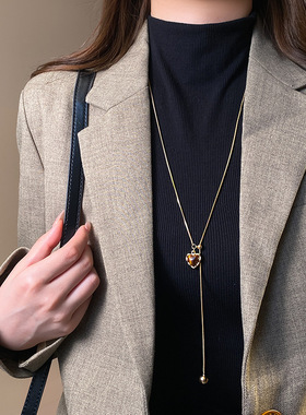 韩国东大门新款爱心吊坠项链美拉德复古锁骨链轻奢高级感项饰秋冬
