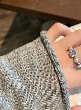 韩国新款珍珠锆石弹力戒指