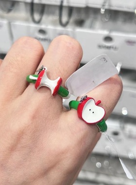 韩国东大门新款苹果开口戒指时尚简约甜美食指戒百搭小众个性手饰