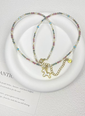 韩系小马独角兽串珠吊坠项链轻奢气质小众锁骨链百搭高级感饰品女