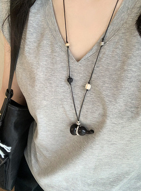 新款葫芦木头葫芦吊坠项链时尚气质冷淡风锁骨链轻奢高级感饰品女
