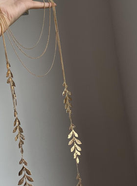 新款多层树叶吊坠流苏项链欧美复古时尚气质毛衣链轻奢高级感项饰