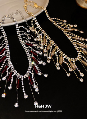 新款镶钻流苏时尚项链欧美复古宫廷风气质锁骨链轻奢高级感项饰女