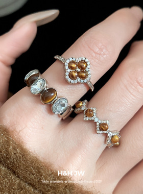 韩国东大门椭圆形开口戒指美拉德复古气质食指戒轻奢高级感手饰女