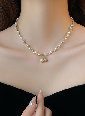 新款珍珠串珠葫芦吊坠项链轻奢复古精致锁骨链个性气质高级感饰品