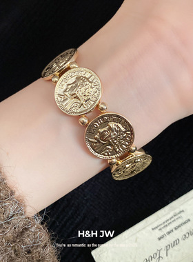新款欧美金属圆形人像拼接手链个性复古宫廷风手环轻奢高级感手饰