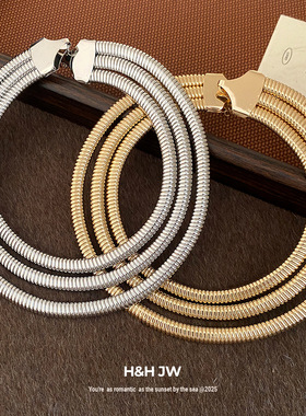 新款欧美三层弹簧圆形项链choker个性夸张风颈链轻奢高级感项饰女