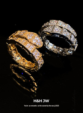 新款锆石蛇形开口戒指欧美个性复古简约时尚食指戒轻奢高级感手饰