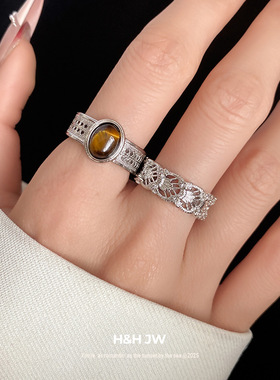 韩国东大门新款椭圆形开口戒指中古复古气质食指戒轻奢高级感手饰