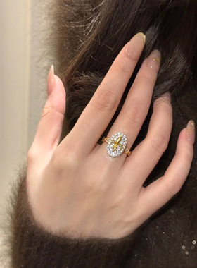 韩国新款锆石椭圆鸢尾花戒指法式精致轻奢指环高级感时尚气质手饰