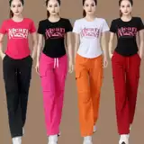 Летний спортивный костюм, комплект, танцующие штаны для спортзала, короткий рукав