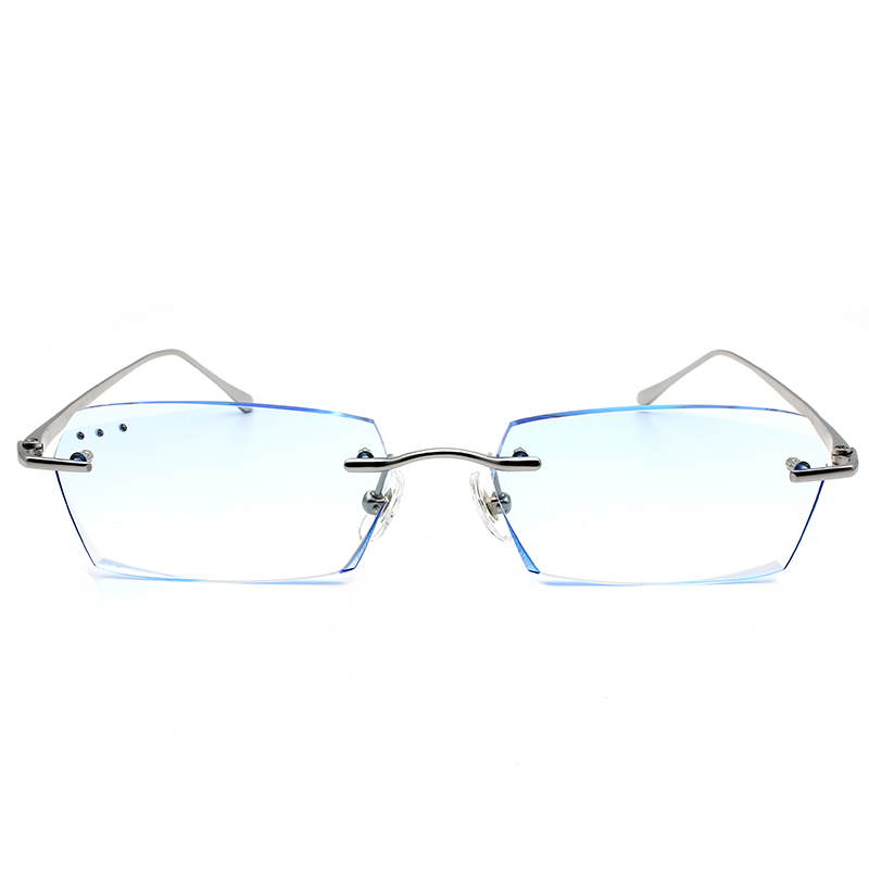 配成品近视眼镜男无框眼镜架平光防蓝光辐射变色切边眼睛近视镜-图3
