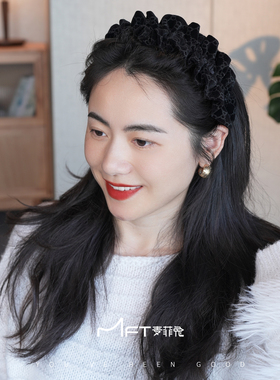 兰壹壹神秘女侠丝绒发箍秋冬简约高级感黑色钻钻发箍