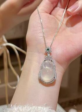 新中式高冰透玛瑙葫芦福禄吊坠项链镶钻锁骨链时尚百搭显气质礼物