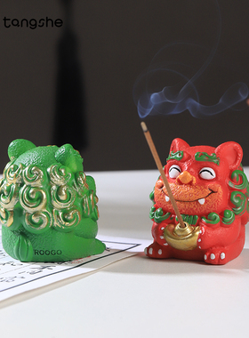 幸运小福狮香插创意国潮桌面装饰