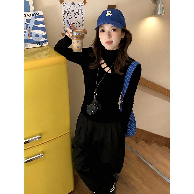 大码胖mm半高领镂空长袖t恤女秋冬设计感加绒磨毛内搭打底衫上衣,淘宝优惠券,粉丝福利购,淘宝优惠卷