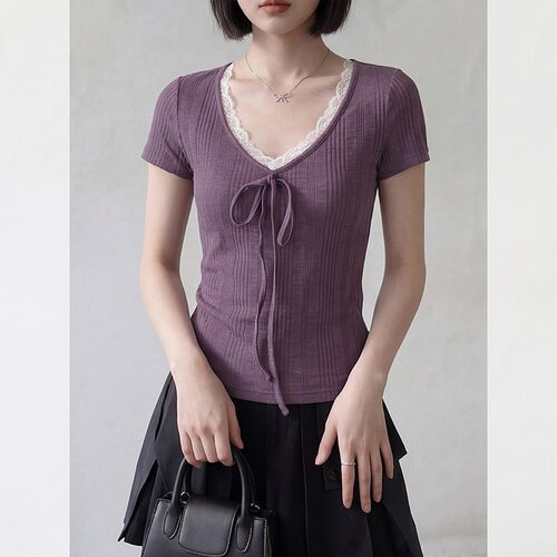 大码胖mm显瘦修身绝美短袖t恤女夏2026新款多巴胺气质设计感上衣 - 图1