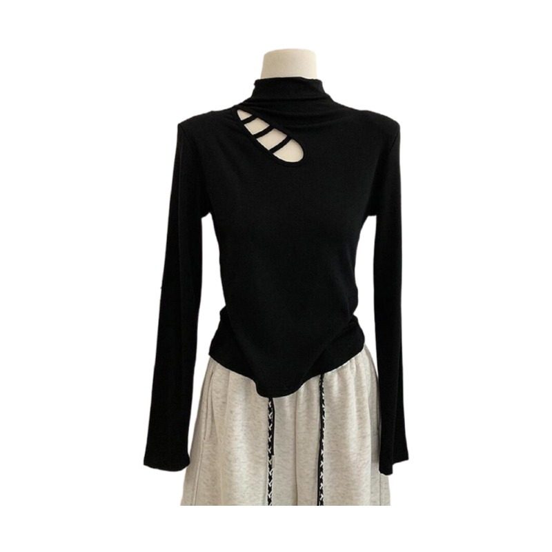 大码胖mm半高领镂空长袖t恤女秋冬设计感加绒磨毛内搭打底衫上衣,淘宝优惠券,粉丝福利购,淘宝优惠卷