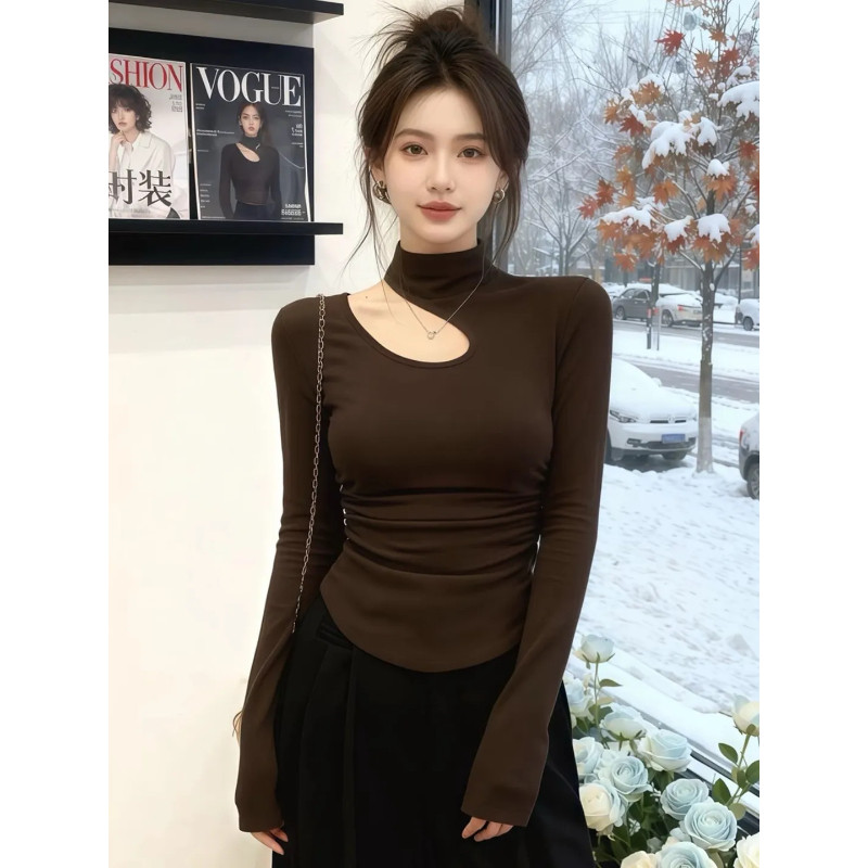 大码胖mm加绒磨毛半高领镂空长袖T恤女秋冬季修身显瘦打底衫上衣,淘宝优惠券,粉丝福利购,淘宝优惠卷