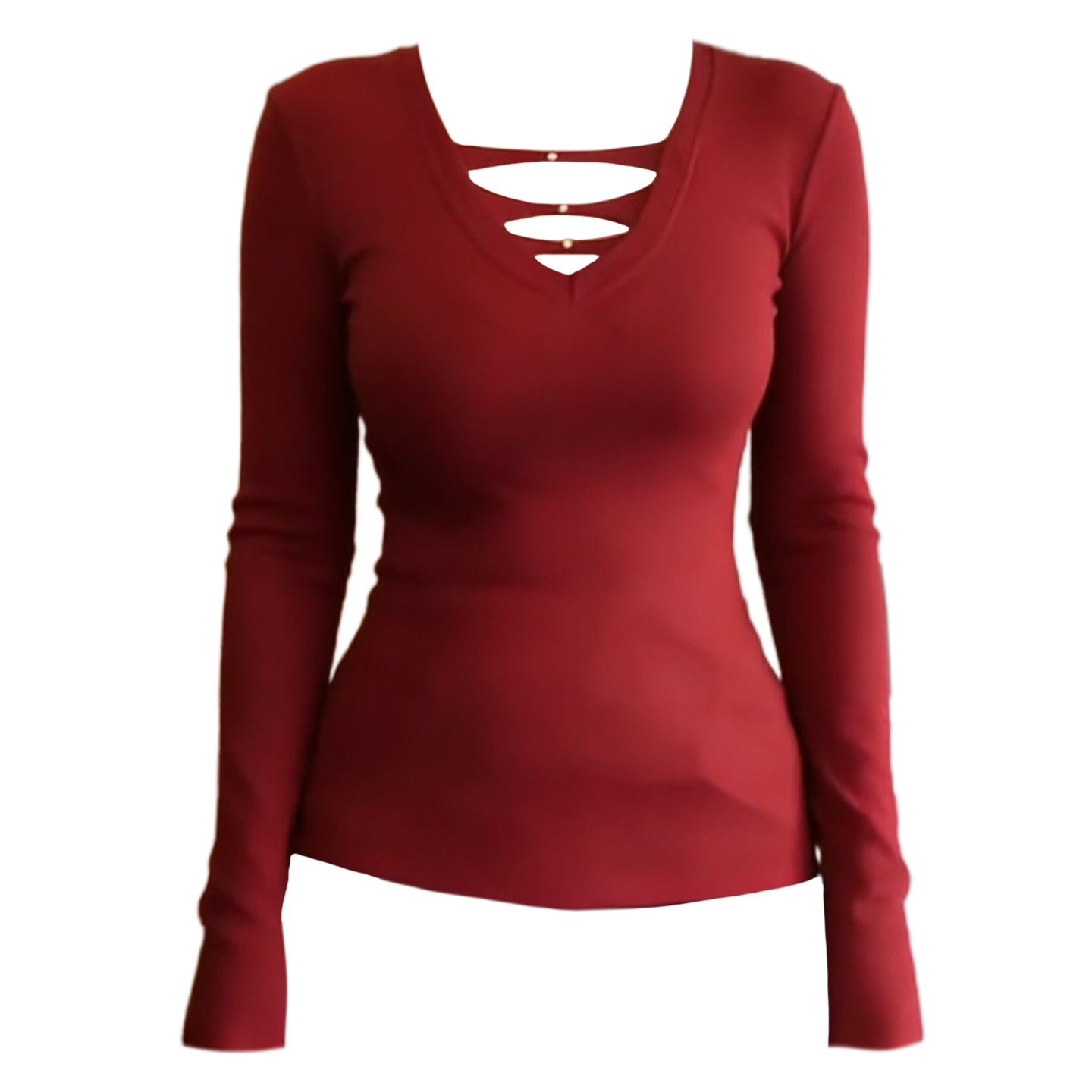 大码胖mm红色V领长袖镂空内搭上衣女早春辣妹修身显瘦百搭打底衫,淘宝优惠券,粉丝福利购,淘宝优惠卷