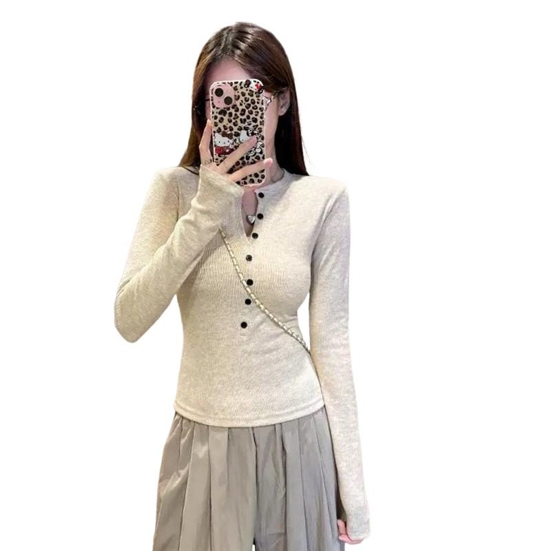 大码胖mm辣妹风修身半开领纽扣加绒上衣女秋冬内搭加厚T恤打底衫,淘宝优惠券,粉丝福利购,淘宝优惠卷