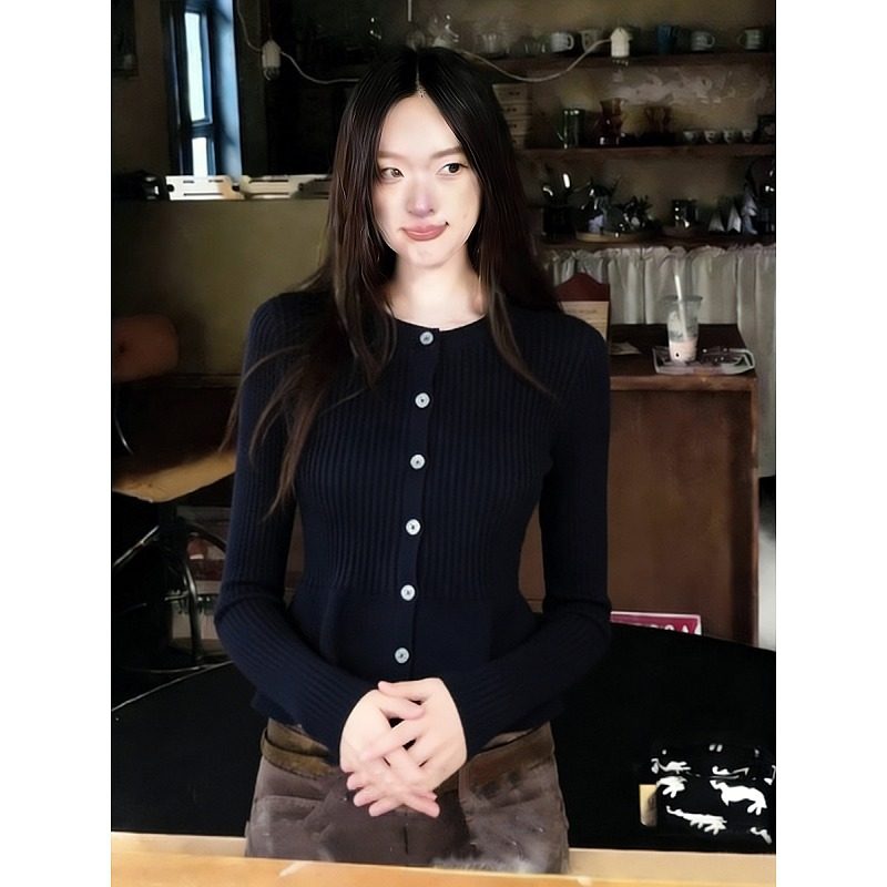 大码胖mm时尚气质针织衫女秋冬季荷叶边毛衣开衫收腰修身内搭上衣,淘宝优惠券,粉丝福利购,淘宝优惠卷